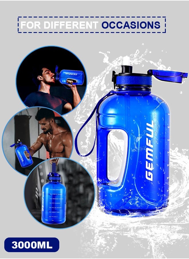 GEMFUL - 3l Goal Large Water Bottle with Handle BPA Free Leakproof Motivational Big Sports Capacity Drink Jug - Image 1