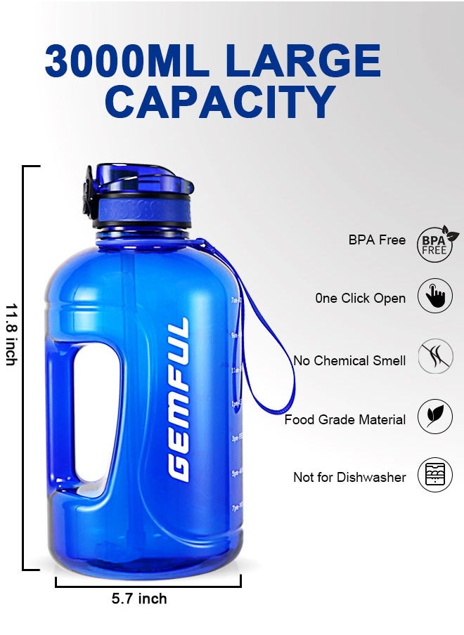 GEMFUL - 3l Goal Large Water Bottle with Handle BPA Free Leakproof Motivational Big Sports Capacity Drink Jug - Image 1