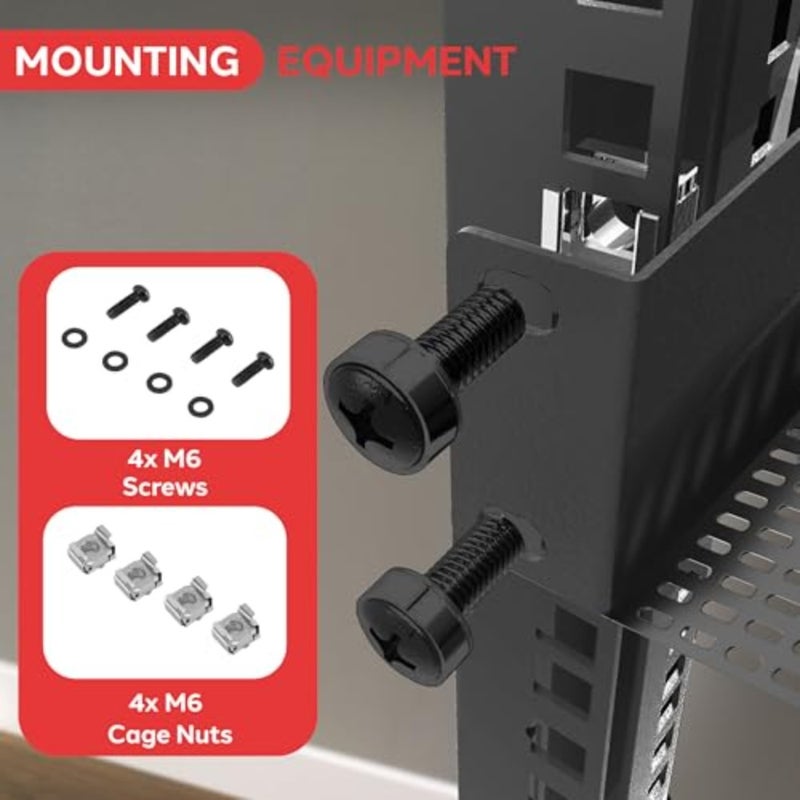 1U Server Rack Shelf 1 piece, for server cabinets and network equipment, steel, supports up to 25 lbs, black, tool-free installation - Image 4