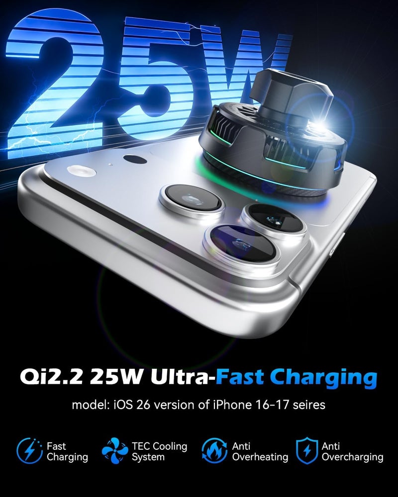 CloudValley 25W Wireless Car Charger Mount with RGB Light, Magnetic Car Phone Holder with Cooling Fan & 45W Adapter, 360° Rotating Vacuum Suction Mount, Only Design for MagSafe iPhone 17/16/15/14/13 - Image 2