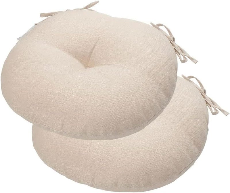 FUNHOME Bistro Chair Cushions 15 inch,Set of 2,Tufted Round Outdoor Chair Cushions 15"x15"x4",Waterproof Patio Seat Cushion with Ties for Barstool Garden Kitchen Furniture(Antique Beige) - Image 1
