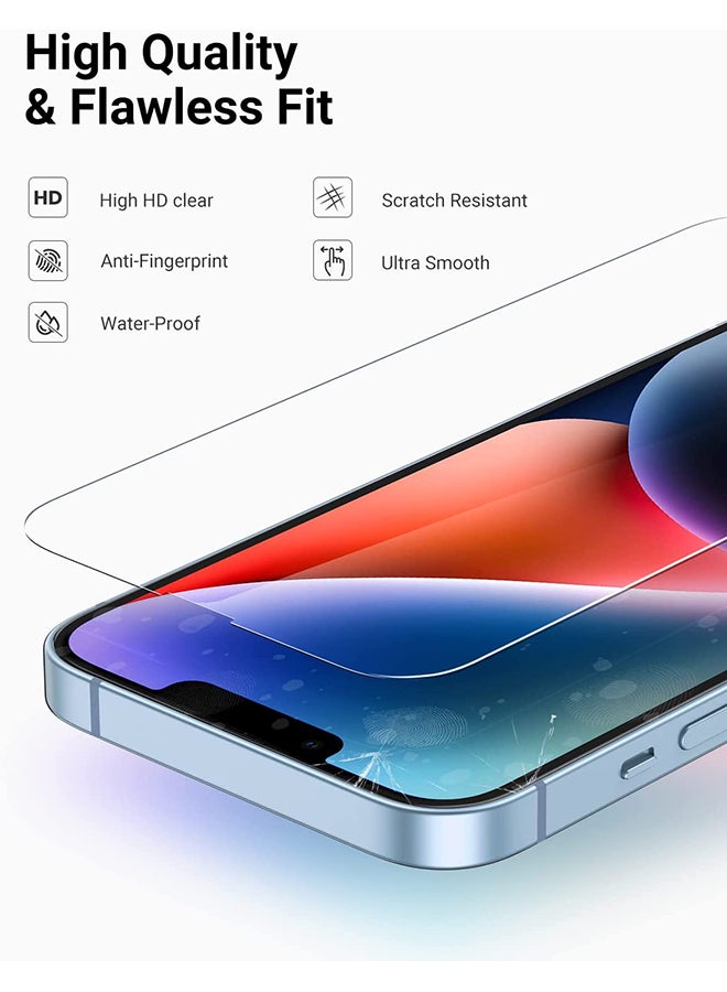 يو جرين واقي شاشة iPhone 14/iPhone 13/iPhone 13 Pro مكون من قطعتين مقاس 6.1 بوصة خالٍ من الفقاعات عالي الدقة ومقاوم للخدش ومضاد لبصمات الأصابع وتغطية كاملة للشاشة شفاف - Image 2