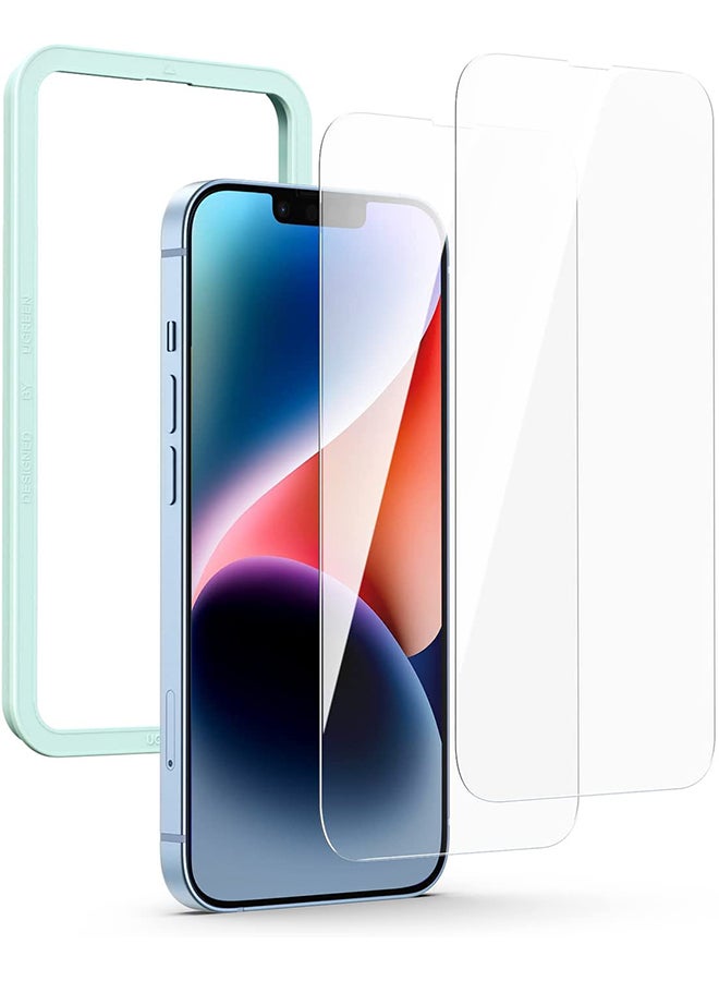 يو جرين واقي شاشة iPhone 14/iPhone 13/iPhone 13 Pro مكون من قطعتين مقاس 6.1 بوصة خالٍ من الفقاعات عالي الدقة ومقاوم للخدش ومضاد لبصمات الأصابع وتغطية كاملة للشاشة شفاف - Image 1