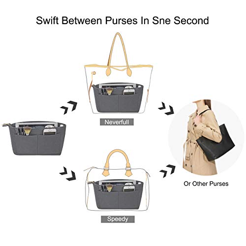 Soyizom Felt Handbag organizer Purse organizer Felt Insert Bag organizers Multi Pockets Tote Bag in Bag for women,Grey-XL - Image 5