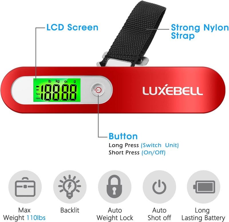 LUXEBELL Digital Luggage Scale Vacation Travel Essentials Accessories Gifts for Traveler Portable Suitcase Handheld Weight Scale 110 lbs Hanging Baggage Travel Must Haves - Image 2