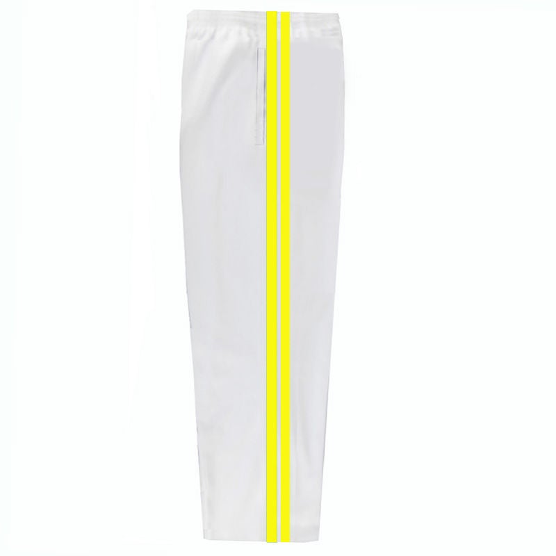Boys And Girls Pure White Sports Pants With One Or Two Stripes For Middle And High School Students, Elementary School Students' Uniform Pants With Red, Yellow, And Green Stripes - Image 1