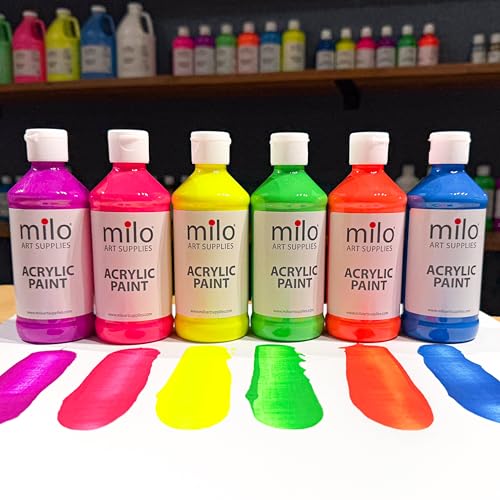 milo Fluorescent Acrylic Paint Set of 6 Colors | 4 oz Bottles | Student Neon Colors Acrylics Painting Pack | Made in the USA | Non-Toxic Art & Craft Paints for Artists, Kids, & Hobby Painters - Image 5