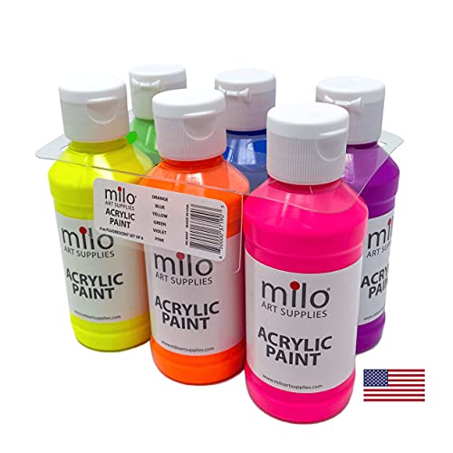 milo Fluorescent Acrylic Paint Set of 6 Colors | 4 oz Bottles | Student Neon Colors Acrylics Painting Pack | Made in the USA | Non-Toxic Art & Craft Paints for Artists, Kids, & Hobby Painters - Image 4
