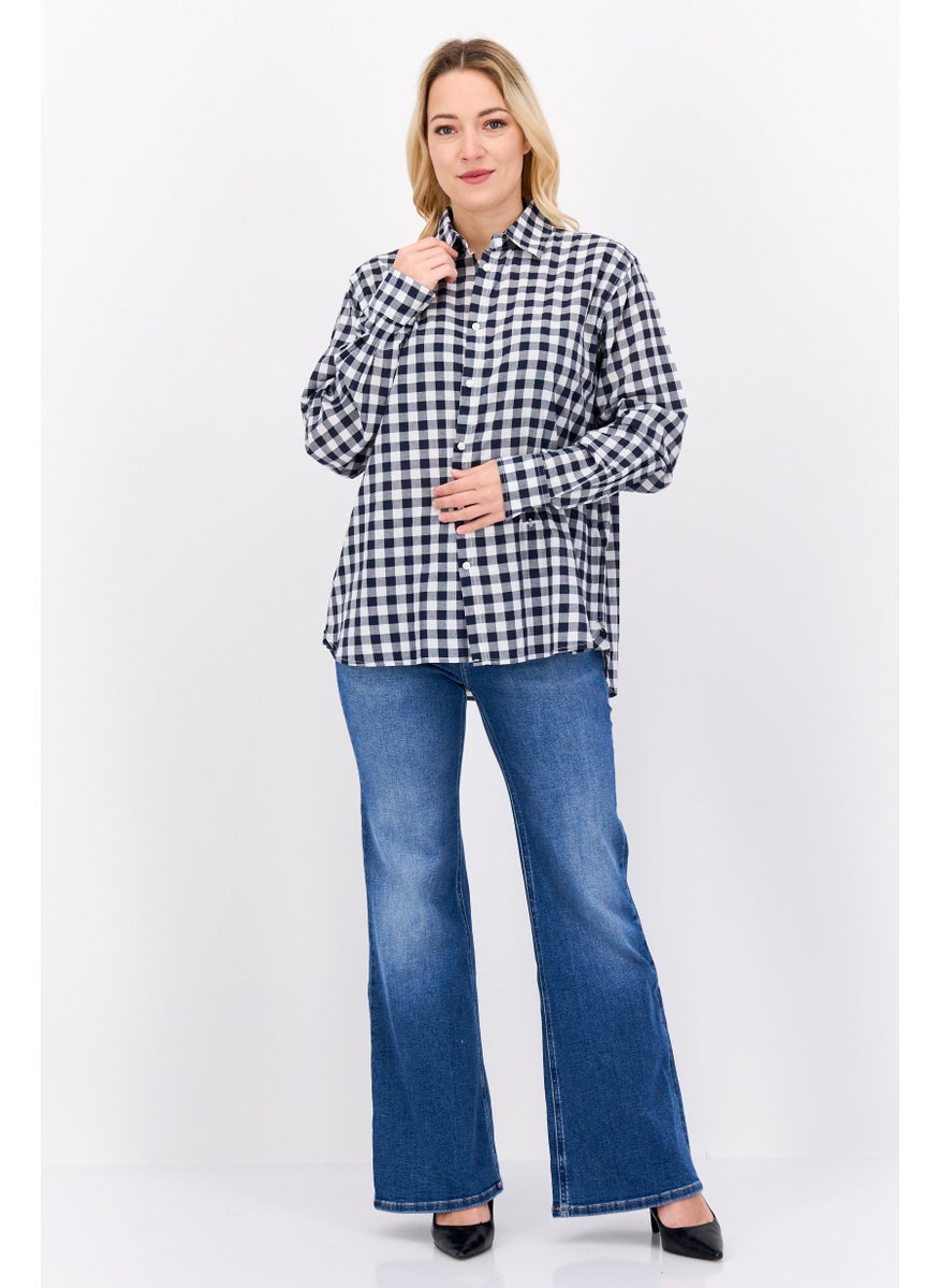 Pepe Jeans Women Spread Collar Long Sleeves Checkered Shirt , Black  - Image 2