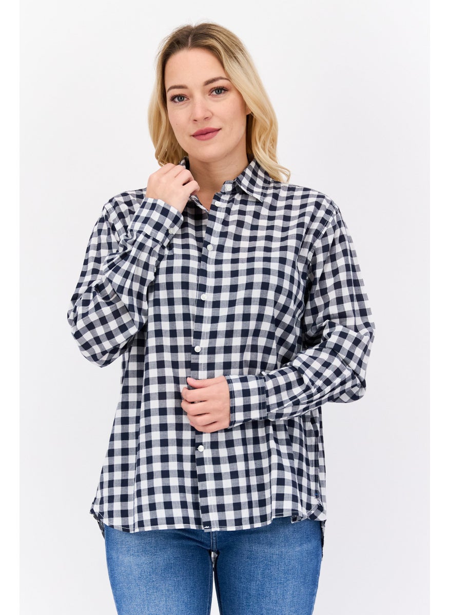 Pepe Jeans Women Spread Collar Long Sleeves Checkered Shirt , Black  - Image 1