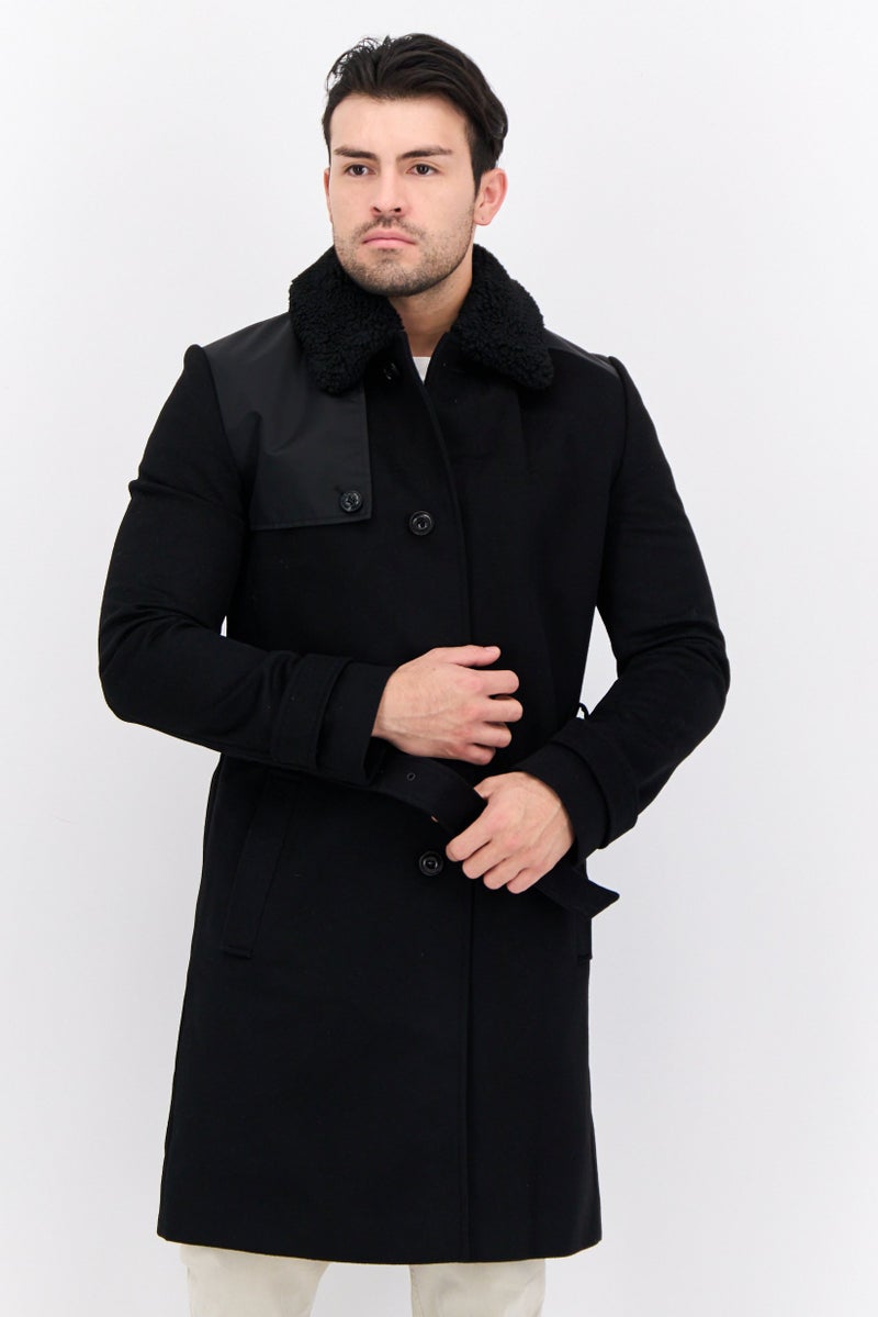 HUGO BOSS Men Plain Belted Trench Coat, Black - Image 1