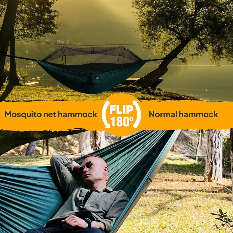 NATUREFUN Camping Hammock with Bug Net | 300kg Load Capacity,(300 x 200 cm) Breathable,Quick-drying Parachute Nylon Travel Hammock | 2 x Premium Carabiners,4 x Slings Included | Outdoor Indoor Garden - Image 2
