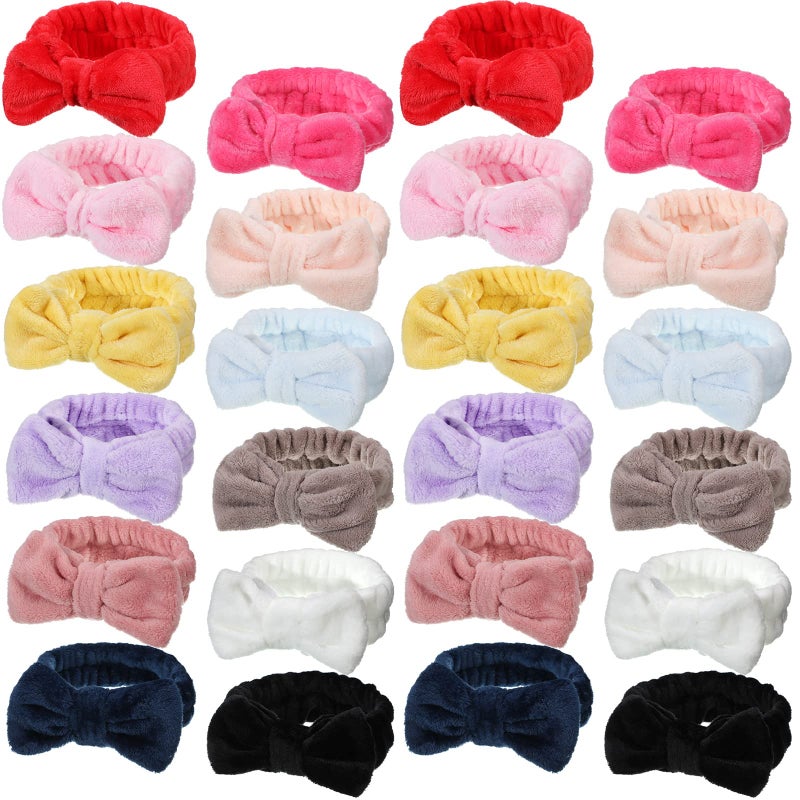 Jexine 24 Pcs Facial Spa Headband Bulk Bow Hair Band Fluffy Plush Makeup Headbands for Women Washing Face Spa Shower Cleansing