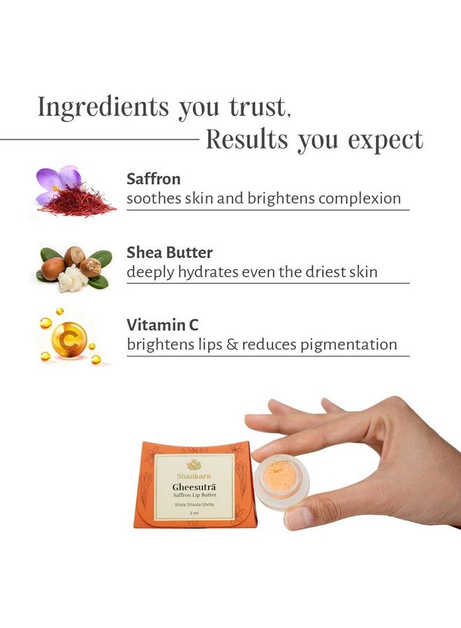 Shankara GheesutrÄ Saffron Lip Butter, Ayurvedic Lip Balm for Soothing Dry, Inflamed, and Chapped Lips - Nourishment, Moisturizing, and Hydration up to 12 Hours - (Pack of 1) - 3ml - Image 3