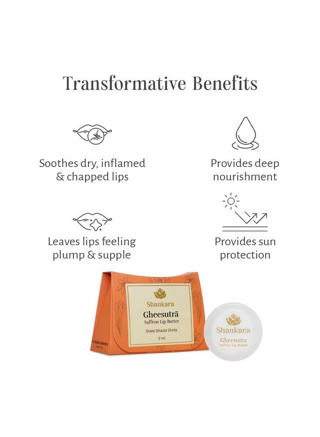 Shankara GheesutrÄ Saffron Lip Butter, Ayurvedic Lip Balm for Soothing Dry, Inflamed, and Chapped Lips - Nourishment, Moisturizing, and Hydration up to 12 Hours - (Pack of 1) - 3ml - Image 4