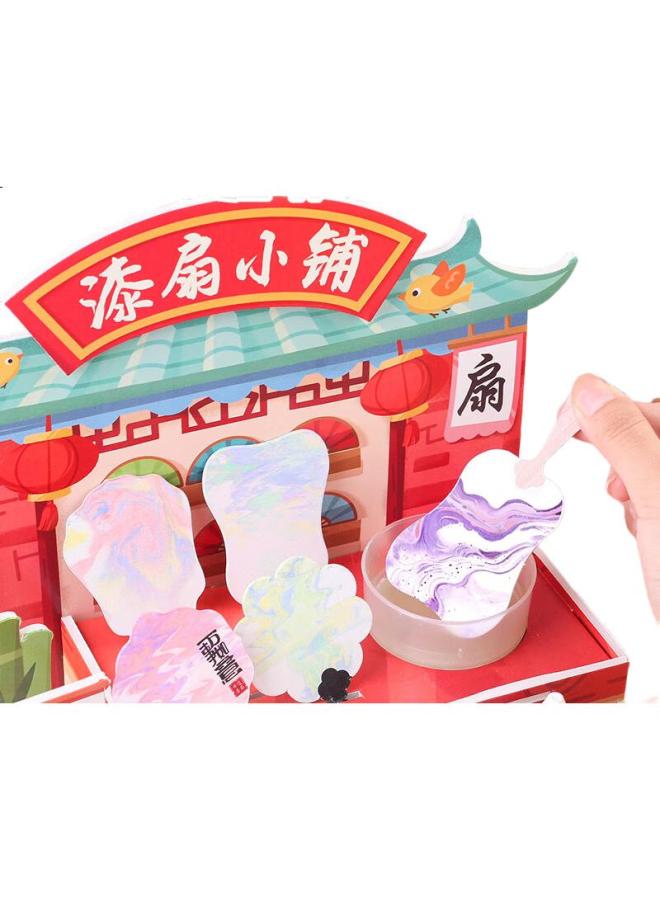 West Xia Lacquer Fan Small Shop Children'S Handmade Diy Mini Fan Making Stall Toy Material Pack Floating Paint Birthday Gift For Girls - Image 3