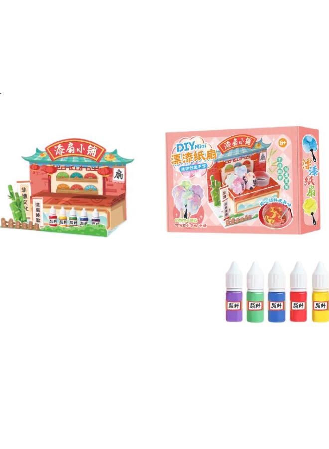 West Xia Lacquer Fan Small Shop Children'S Handmade Diy Mini Fan Making Stall Toy Material Pack Floating Paint Birthday Gift For Girls - Image 2