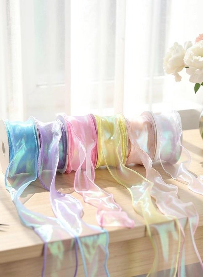 6 Rolls Gift Wrap Ribbons, Gradient Sheer Organza Iridescent Chiffon Ribbon Set for Gift Wrapping, Bouquet Packaging, Party Decor & DIY Crafts, 4cm x 9m - Image 3
