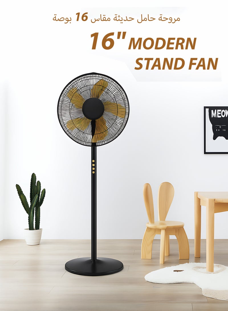 16 Inch Modern Cooling Stand Fan – 3 Speed Fan With Whisper Quiet Motor, Plastic Blades and 2-Pin Plug –40 Watts Energy Efficient Cooling Fan for Home and Office Use – AC 220V 50Hz, White  - Image 1