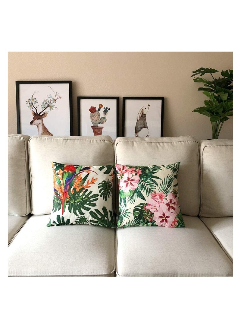 SYOSI Throw Pillow Covers Tropical Cushion Leaves & Flowers with Parrot Flamingo Bird Pattern Home Decorative for Outdoor Patio Garden Living Room Sofa 18”×18” Pillowcase 4 Pcs - Image 3
