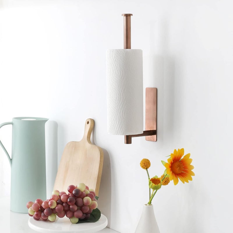 theaoo Rose Gold Paper Towel Holder - Under Cabinet Paper Towel Holder for Kitchen, Adhesive Paper Towel Roll Rack for Bathroom Towel, Wall Mounted Paper Towel Rack, SUS304 Stainless Steel - Image 3