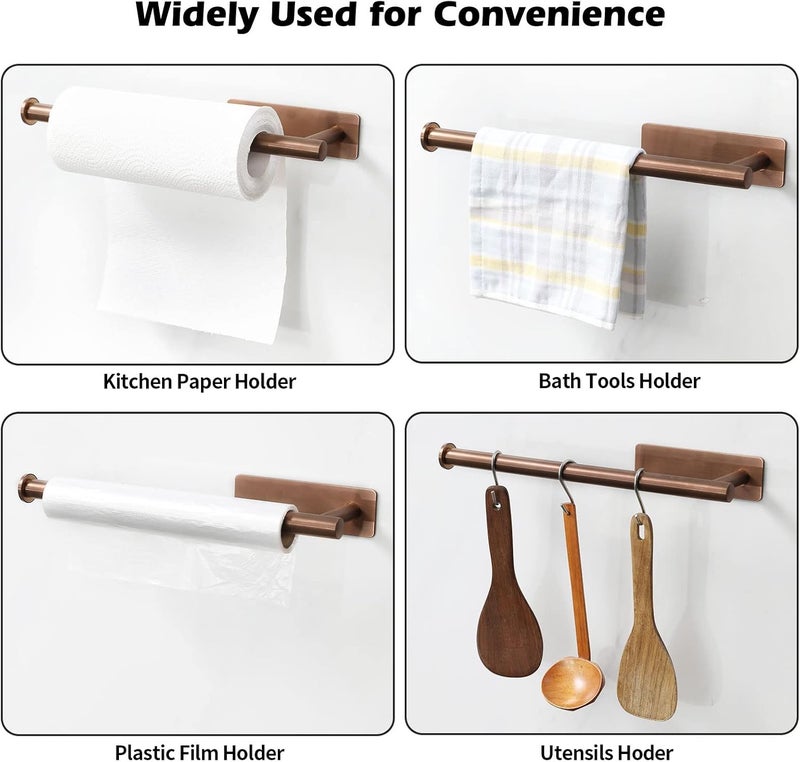 theaoo Rose Gold Paper Towel Holder - Under Cabinet Paper Towel Holder for Kitchen, Adhesive Paper Towel Roll Rack for Bathroom Towel, Wall Mounted Paper Towel Rack, SUS304 Stainless Steel - Image 5