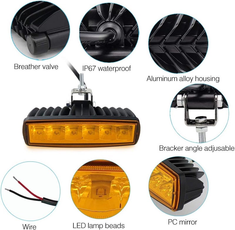 STDYSUN LED Amber Driving Lights Bar - 2Pcs 6Inch 30W Waterproof Auxiliary Work Lamps - Image 4