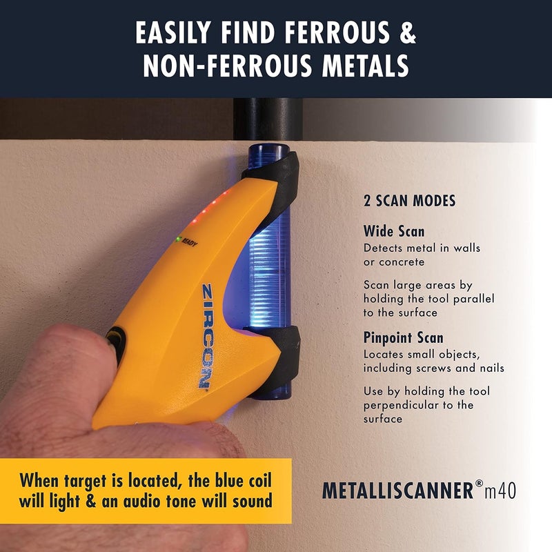 Zircon Zircon MetalliScanner m40 Handheld Electronic Metal Detector For Use on Dry Wall Concrete Lathe and Plaster Stucco and More  - Image 3