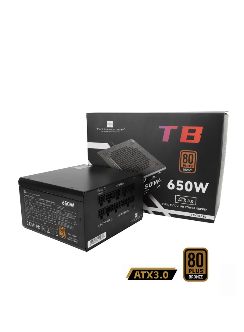 ثيرمالرايت مزود الطاقة Thermalright TR-TB650 بقدرة 650 واط ATX 3.0 كامل الوحدات معتمد من 80 Plus Bronze باللون الأسود - Image 3