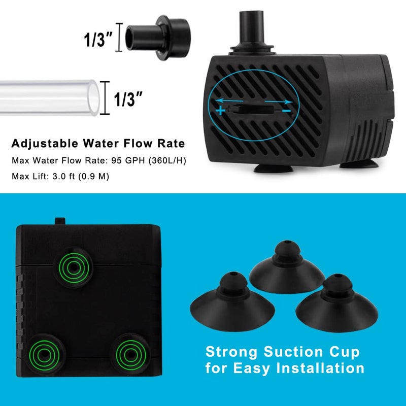 PULACO 95GPH 5W Mini Submersible Water Pump for Aquarium Fish Tank, Pond, Fountain, Hydroponics - Image 5