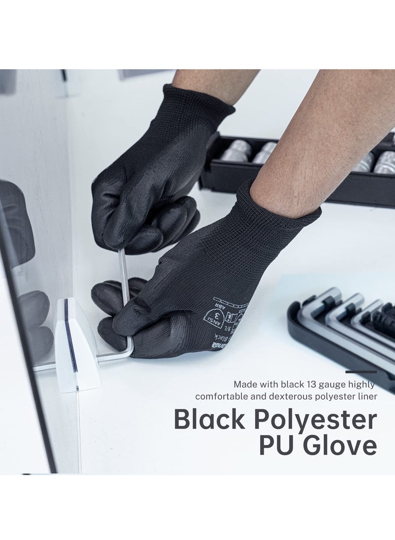 Seamless Knit Safety Gloves with PU Coating: 12 Pairs Durable Work & Gardening Glove for Men - Warehouse & Outdoor Use, Black  - Image 4