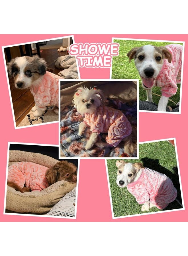 FUTERLY Dog Fleece Pajamas Dog Heart Pajamas Cute Dog Onesie Pajamas Warm Dog Valentines Pajamas Dog Clothes Dog Jumpsuit Dog Outfit Sweet Heart Dog Pajamas for Small Medium Cats and Dogs (Pink,XS) - Image 2