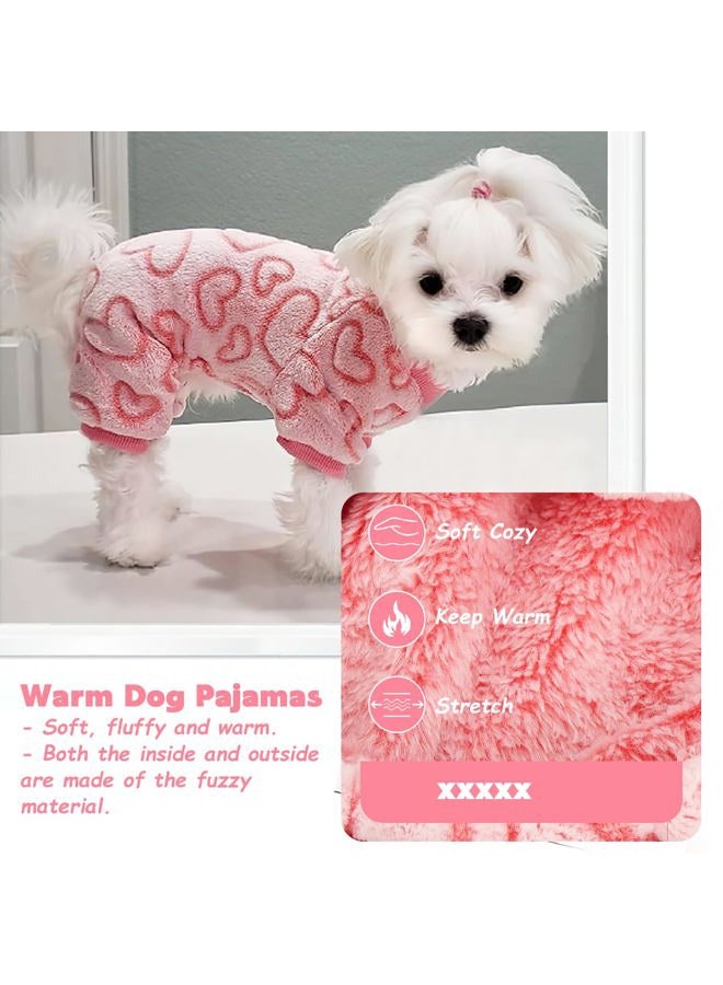 FUTERLY Dog Fleece Pajamas Dog Heart Pajamas Cute Dog Onesie Pajamas Warm Dog Valentines Pajamas Dog Clothes Dog Jumpsuit Dog Outfit Sweet Heart Dog Pajamas for Small Medium Cats and Dogs (Pink,XS) - Image 3