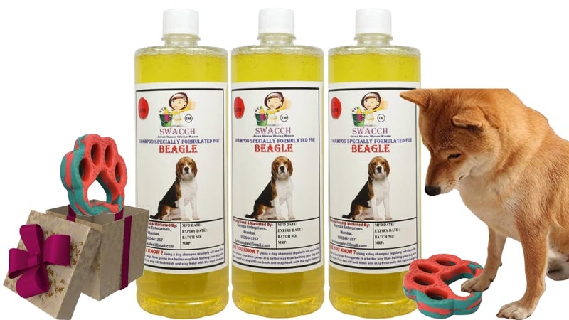 swacch Beagle Dog Shampoo + Paw Shape I Rubber Dog Toy for Training and Interactive I Durable & Safe I Combo Pack I 3 Litre Lemon - Image 1