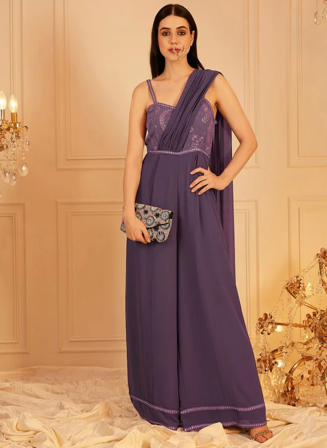 Indo Street Lavender Embellished Basic Jumpsuit for Women