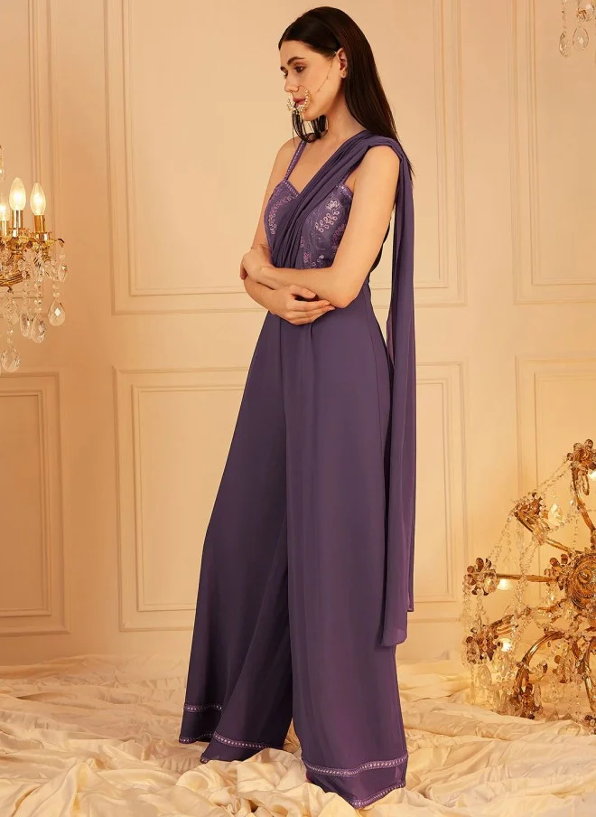 Indo Street Lavender Embellished Basic Jumpsuit for Women