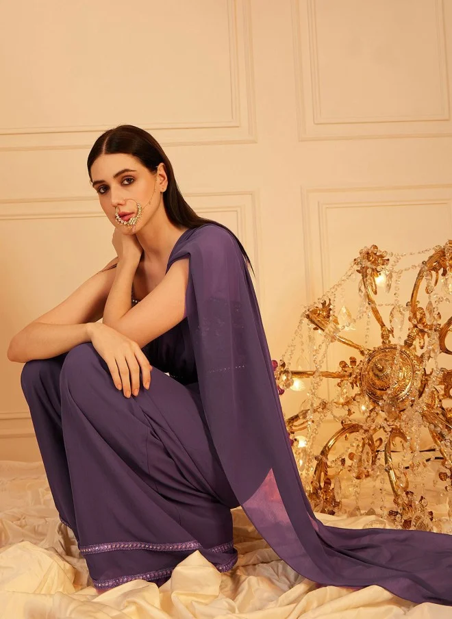 Indo Street Lavender Embellished Basic Jumpsuit for Women