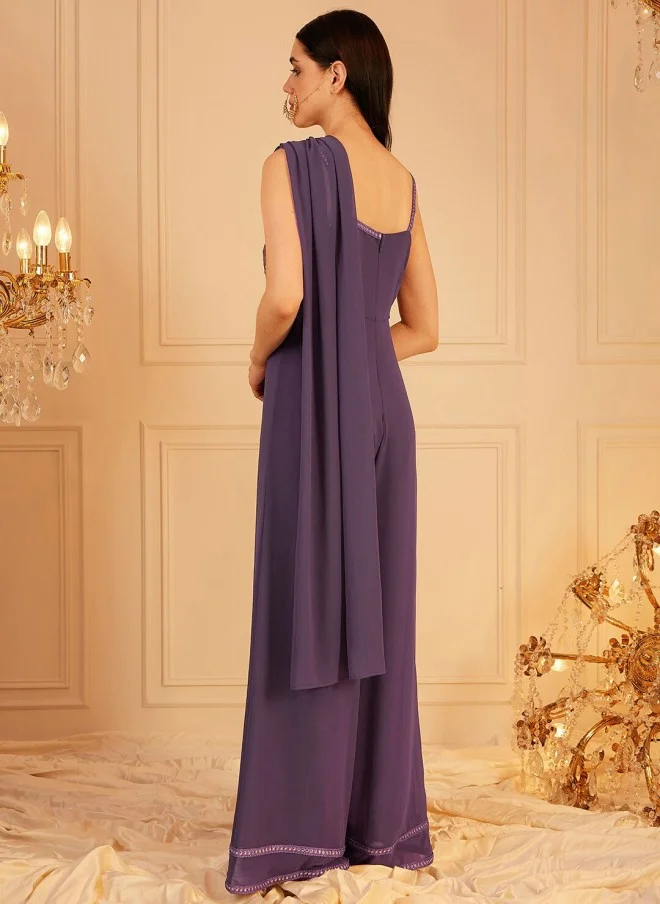 Indo Street Lavender Embellished Basic Jumpsuit for Women