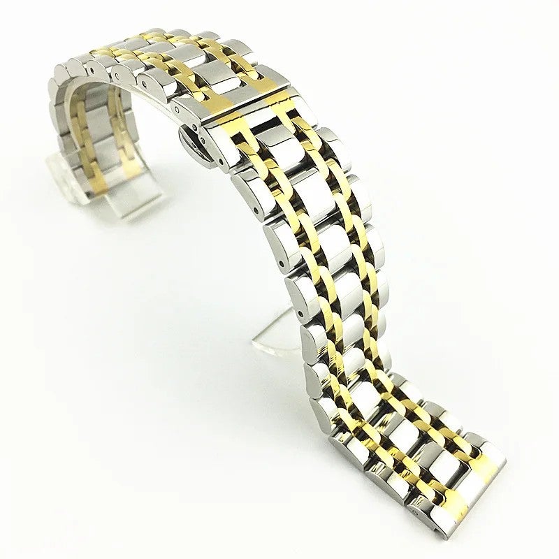 Bluejw Luxury 304 Stainless Steel Watch Strap – Seven Beads Solid Metal Replacement Band for Watches, Fits 14/16/18/20/21/22/24/25/26mm - Image 1