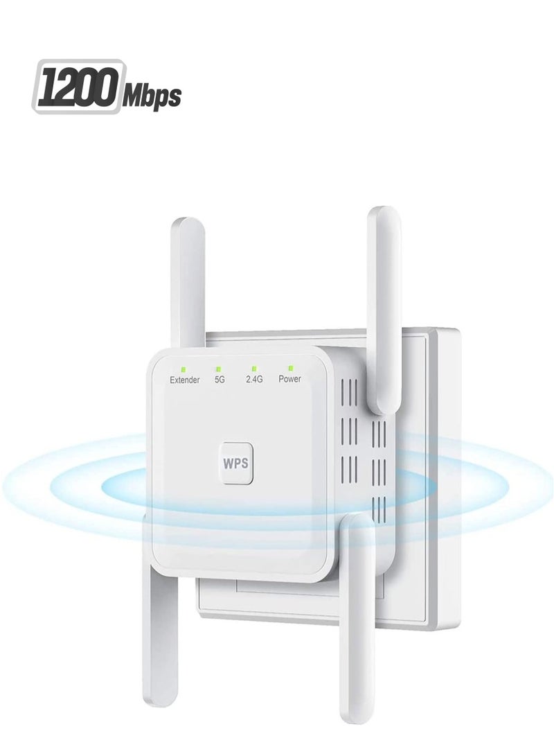 Wifi Extender,WiFi Repeater,5G 1200Mbps Dual Band WiFi Booster For Home,Internet Booster With Ethernet, With 4 Antennas, Easy Setup - Image 1