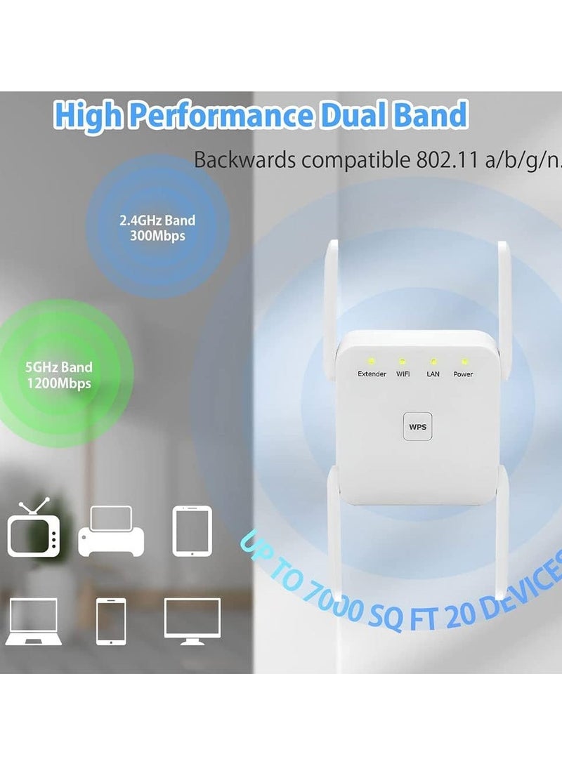 Wifi Extender,WiFi Repeater,5G 1200Mbps Dual Band WiFi Booster For Home,Internet Booster With Ethernet, With 4 Antennas, Easy Setup - Image 2