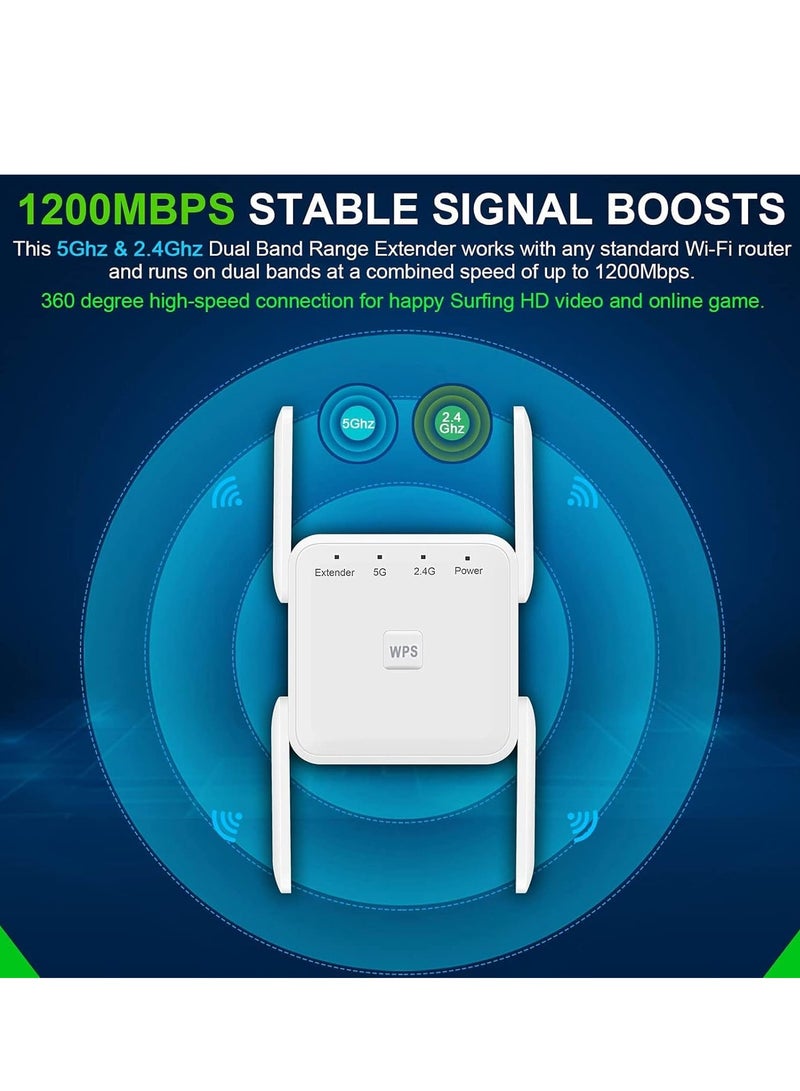 Wifi Extender,WiFi Repeater,5G 1200Mbps Dual Band WiFi Booster For Home,Internet Booster With Ethernet, With 4 Antennas, Easy Setup - Image 4