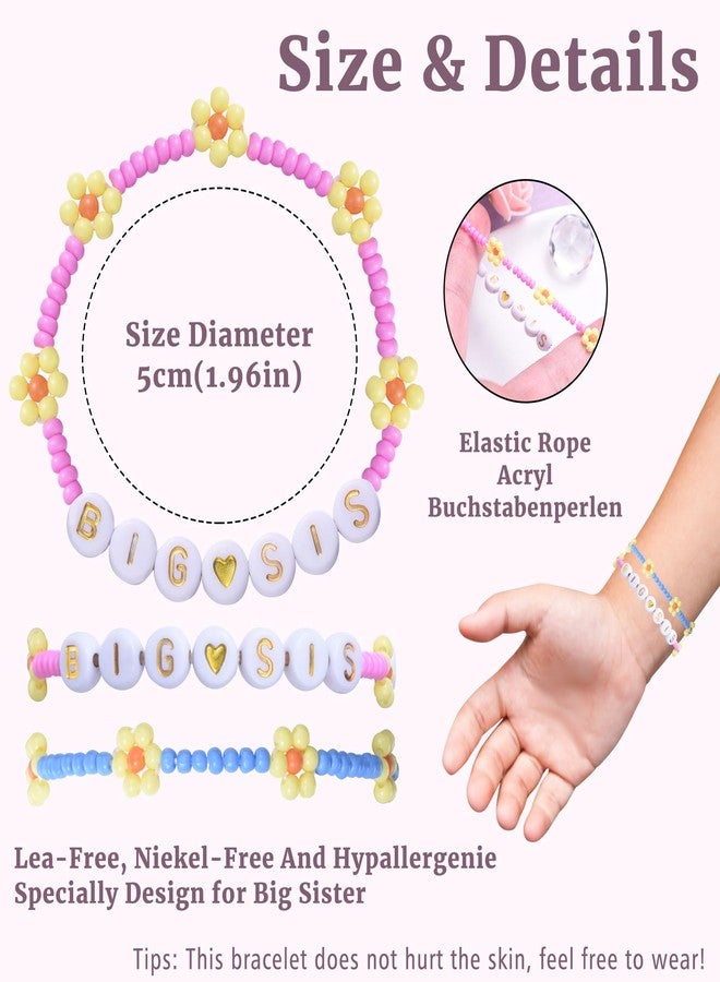 LParkin Big Sister Bracelet Set - 2PCS Bracelets for Girls, Stretch Beads Sister Gift for Toddler, Pink and Blue (Big Sis Bracelet Set no-num) - Image 2
