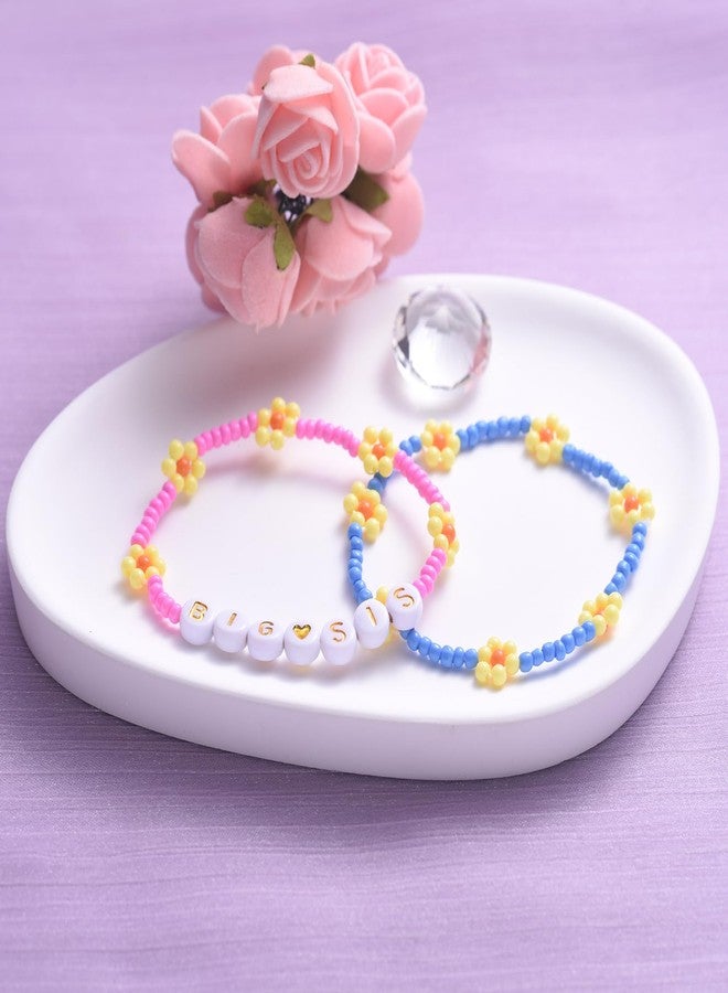 LParkin Big Sister Bracelet Set - 2PCS Bracelets for Girls, Stretch Beads Sister Gift for Toddler, Pink and Blue (Big Sis Bracelet Set no-num) - Image 5