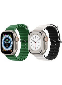 Silicone Ocean Band Strap for Apple Watch Ultra 8 49mm Green Single Color Strap with White/Black Double Side Strap Set of 2