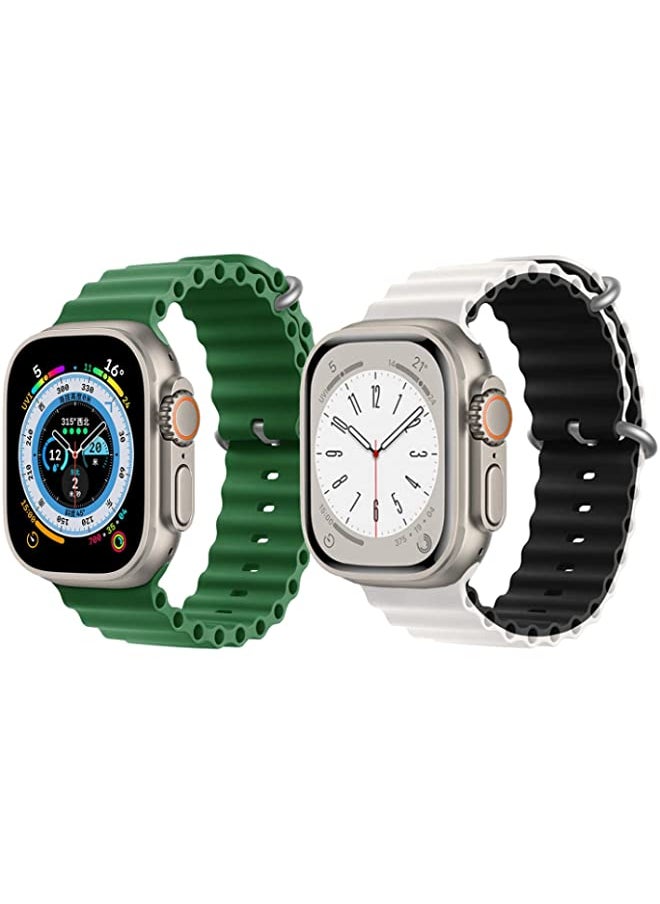 IAF - Silicone Ocean Band Strap for Apple Watch Ultra 8 49mm Green Single Color Strap with White/Black Double Side Strap Set of 2 - Image 1