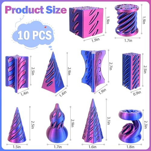 YVBBHE 10 Pack 3D Printed Spiral Fidget Toys Set Impossible Magic Passthrough Stress Relief Toy for Anxiety RelaxingCuboidCylinderConeCubeWaveWhirlwindPyramidGourdTriangleQuadrilateralLSZ - Image 5