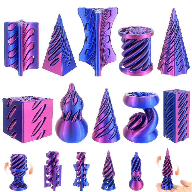YVBBHE 10 Pack 3D Printed Spiral Fidget Toys Set Impossible Magic Passthrough Stress Relief Toy for Anxiety RelaxingCuboidCylinderConeCubeWaveWhirlwindPyramidGourdTriangleQuadrilateralLSZ - Image 3