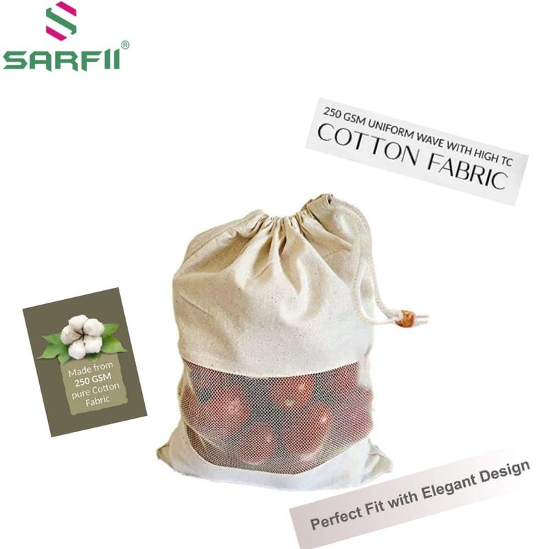 Sarfii Cotton Vegetable Bags Fridge Storage Bag Sabji Fruits Pouch Refrigerator Produce bags Clothe Muslin Reusable Washable with DrawstringsPACK OF 6 - Image 4