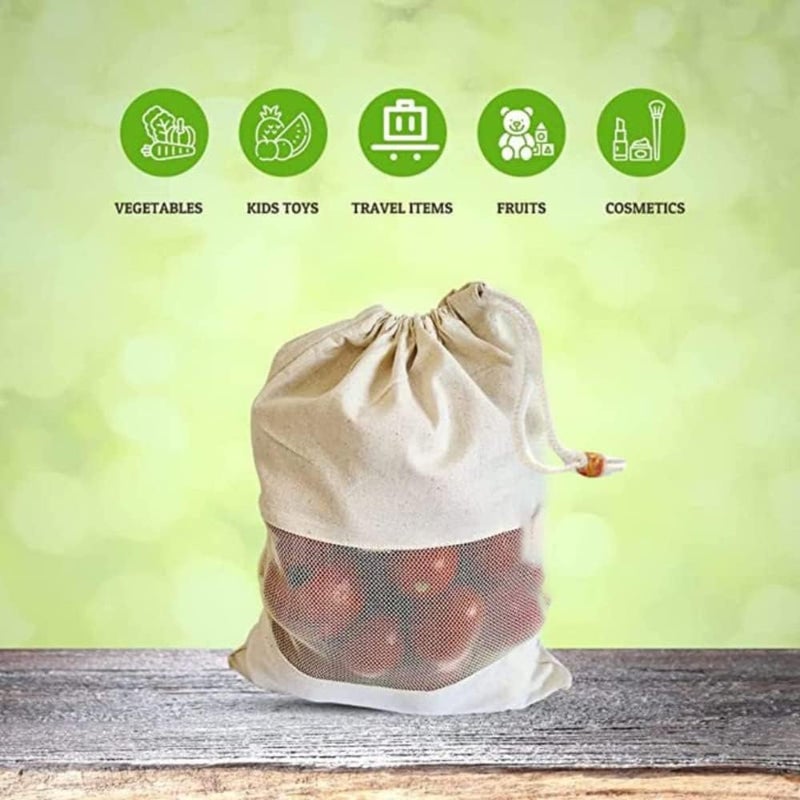 Sarfii Cotton Vegetable Bags Fridge Storage Bag Sabji Fruits Pouch Refrigerator Produce bags Clothe Muslin Reusable Washable with DrawstringsPACK OF 6 - Image 5